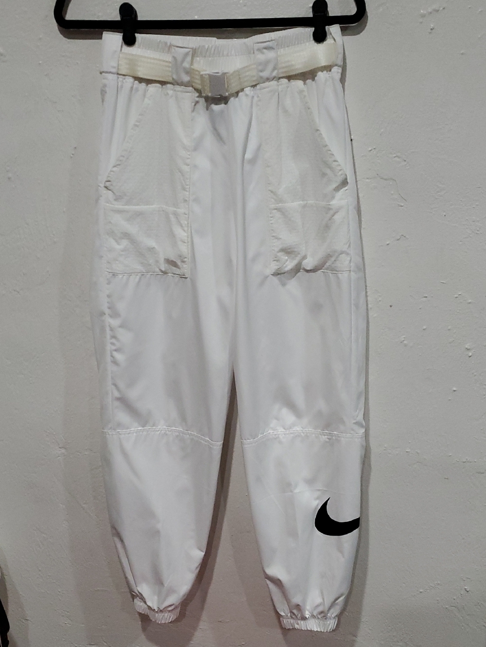 Nike Parachute Pants In White with Black Swoosh Size S
